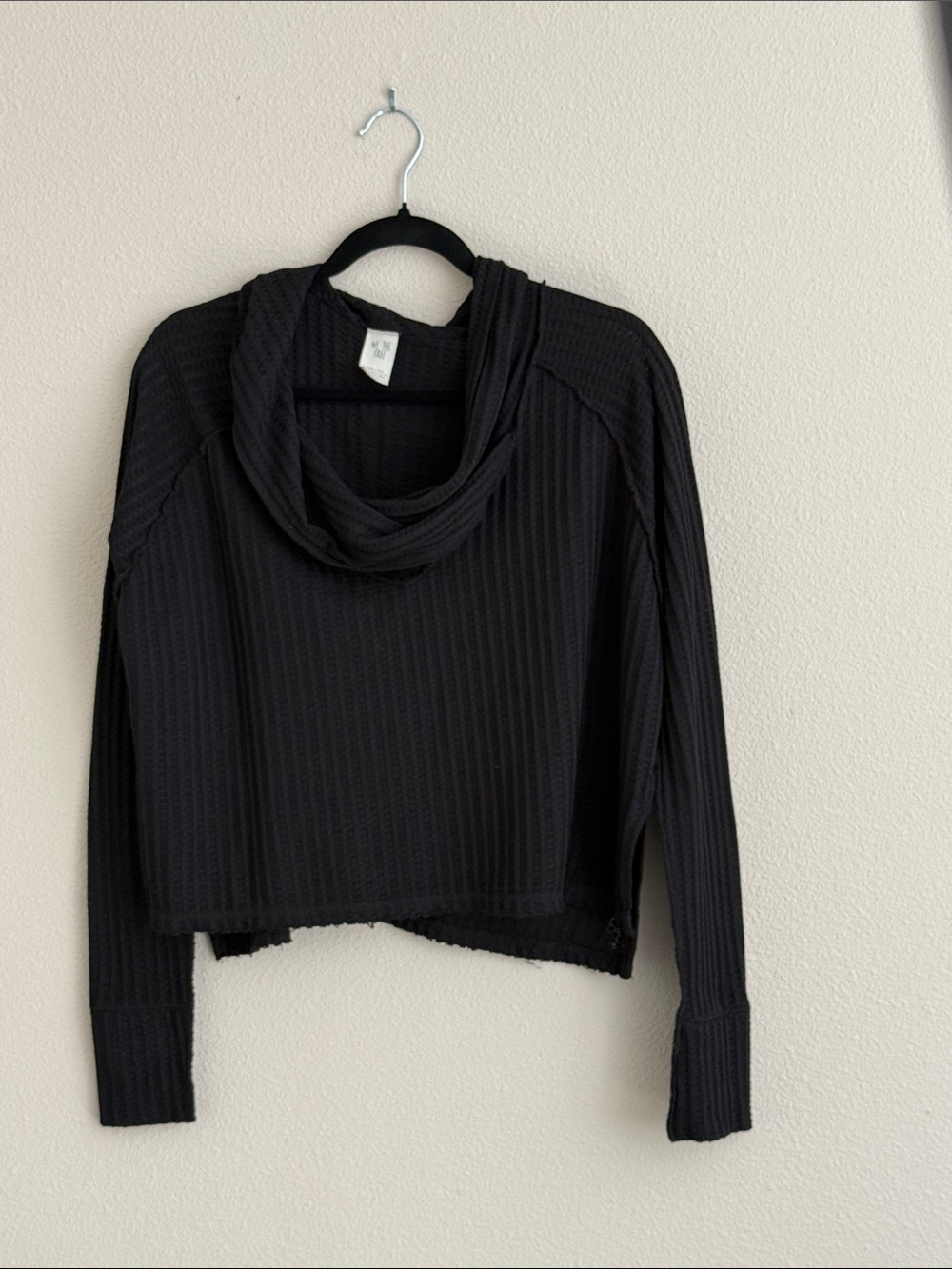 We The Free Black Ribbed Cowl Neck Cropped Lite Weight Top
